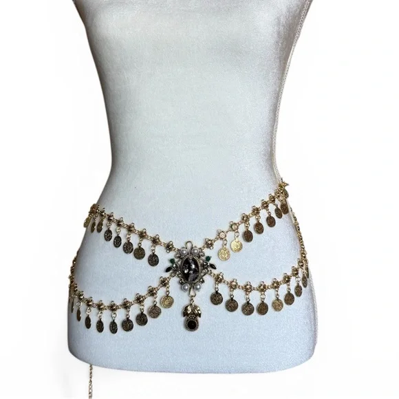 Stunning, Double Layer Coin “Gypsy” Chain Belt- up to 42 inches - Picture 3 of 5
